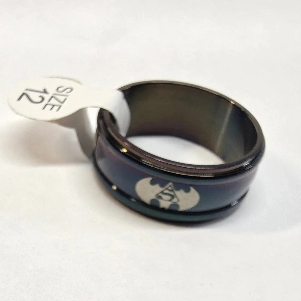 New Big Mens Batman Superman Ring Plus Size 12 Thumb Superhero Black Silver Band